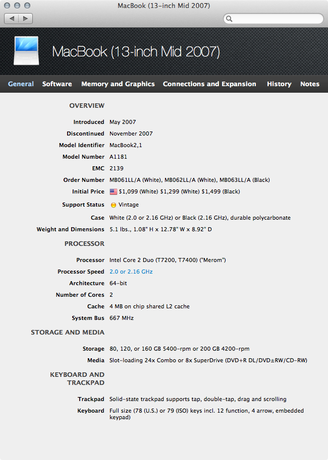 MacBook May 2007 - MB063LL/A (Black) - Intel Core 2 Duo